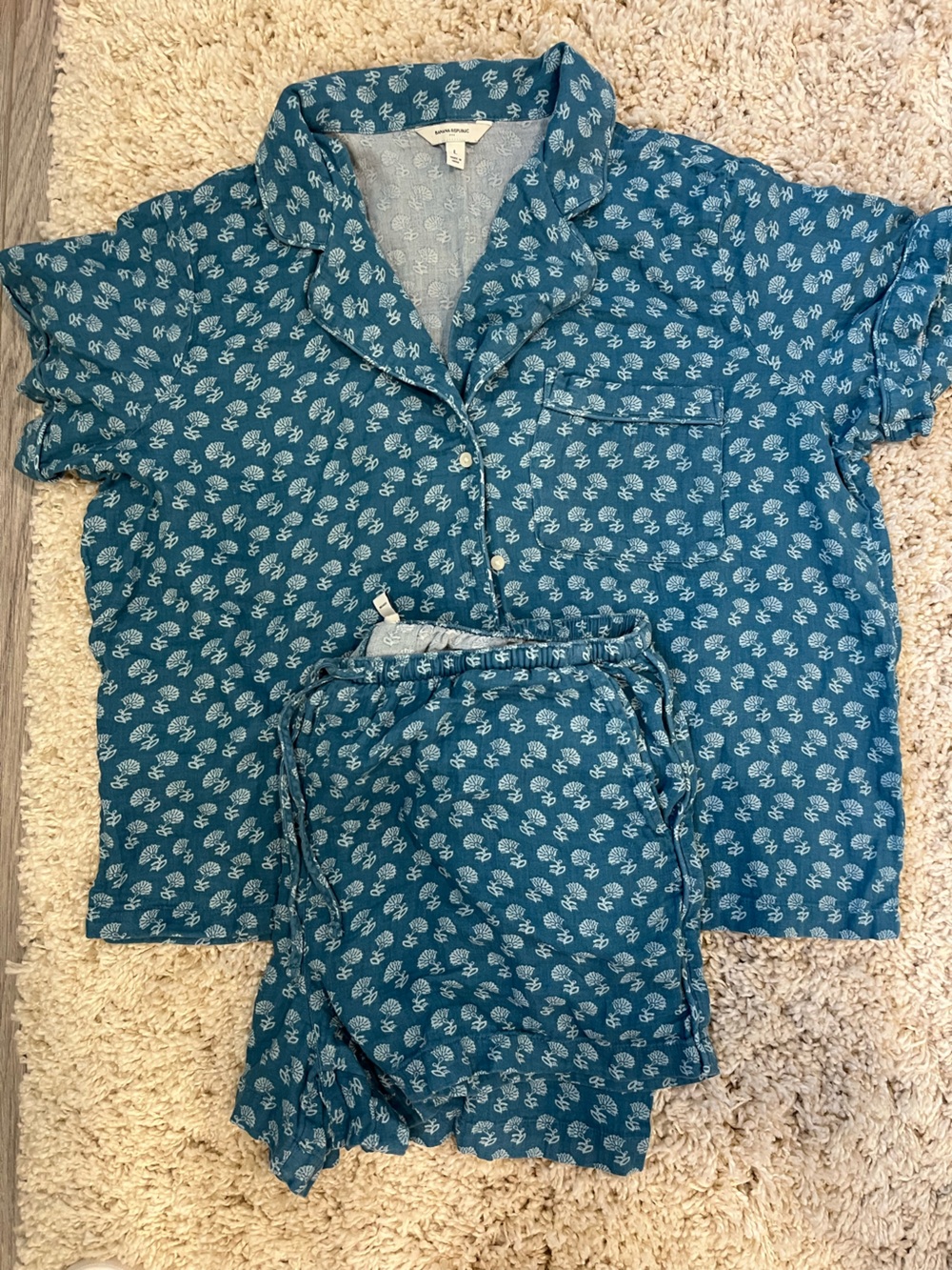 Banana Republic Factory Teal Short-Sleeve Floral Pajama Set